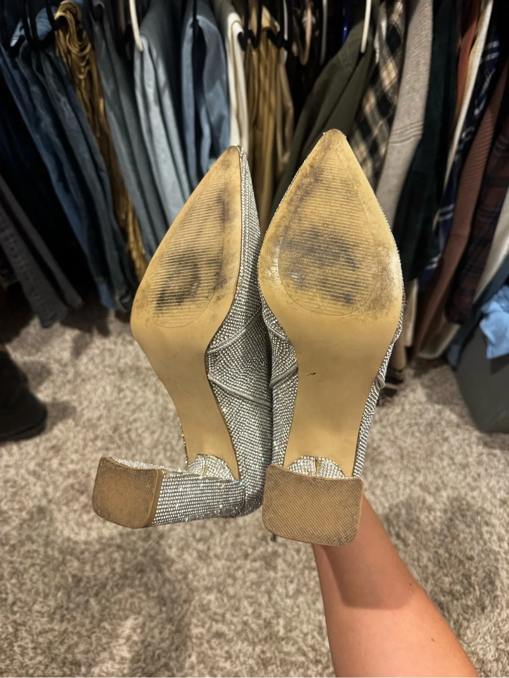 Steve Madden Rhinestone Silver Pointed Toe Boots